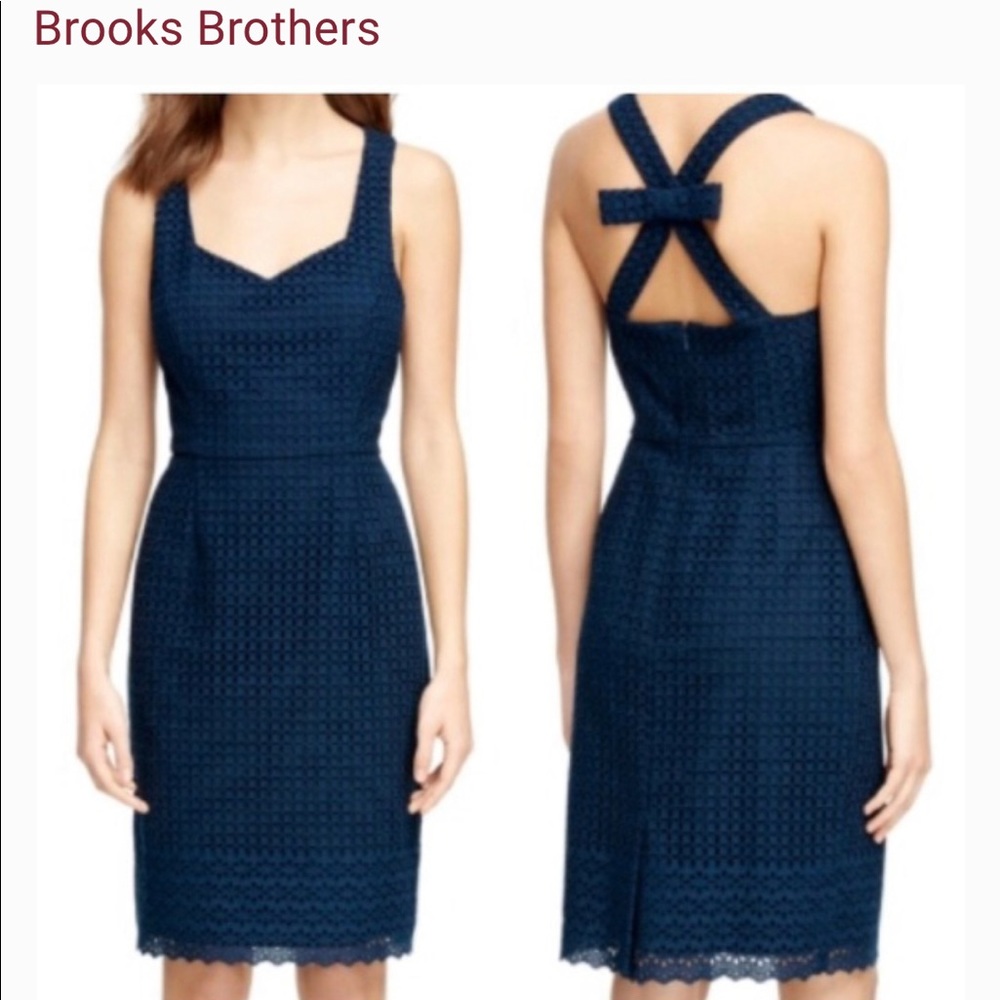 Brooks Brothers Navy Blue Eyelet Dress Size 8